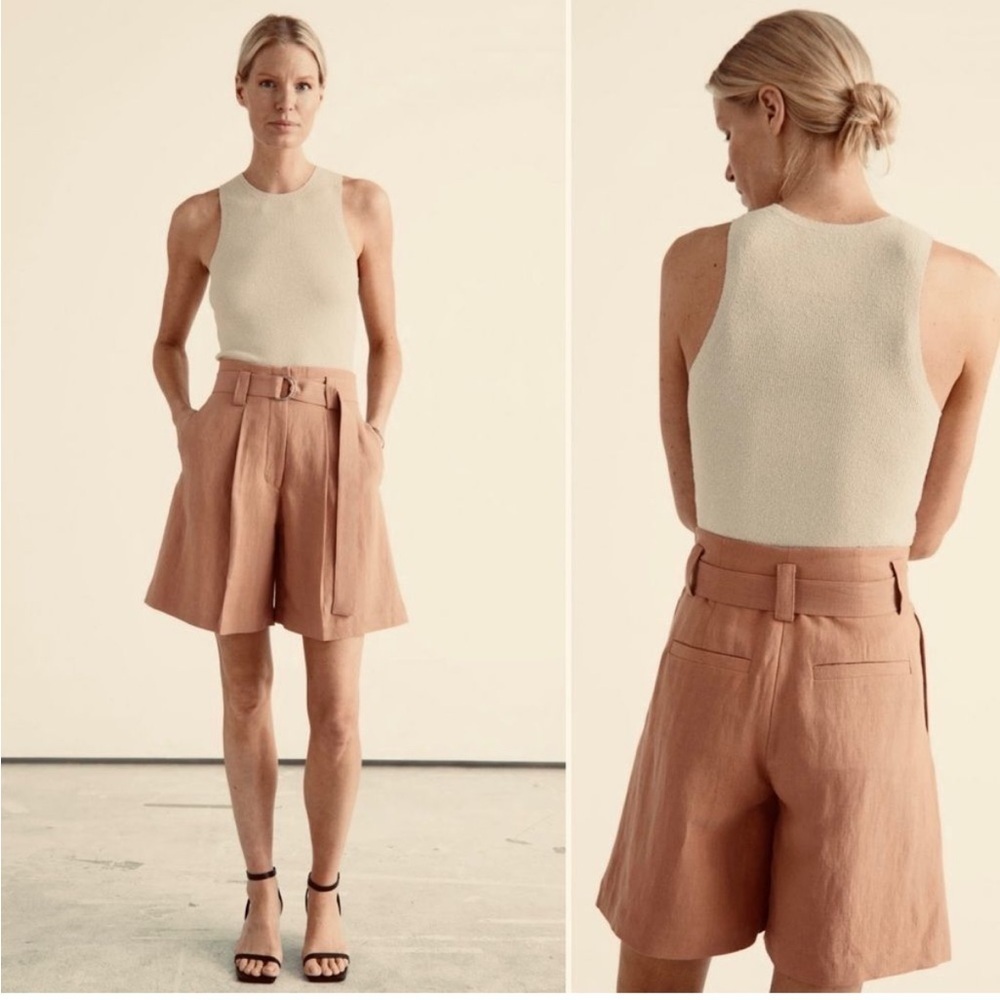 & Other Stories High-Waist Pleated Linen Blend Shorts in Dusty Rose